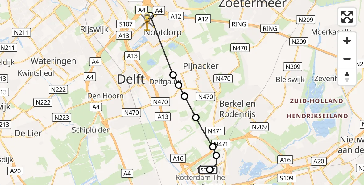 Vluchtroute Traumahelikopter Rotterdam The Hague Airport - 's-Gravenhage, 10 juni 2026, 11:25