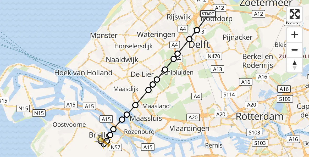 Vluchtroute Traumahelikopter 's-Gravenhage - Vierpolders, 10 juni 2026, 11:41
