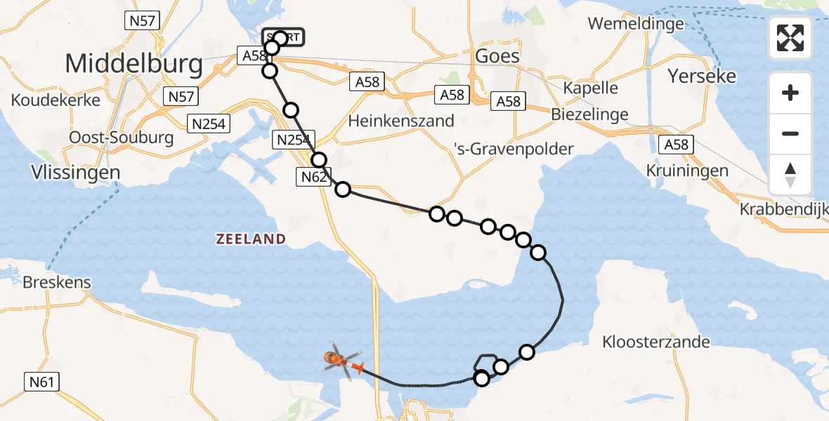 Vluchtroute Kustwachthelikopter Vliegveld Midden-Zeeland - Westerschelde, 10 juni 2026, 12:09