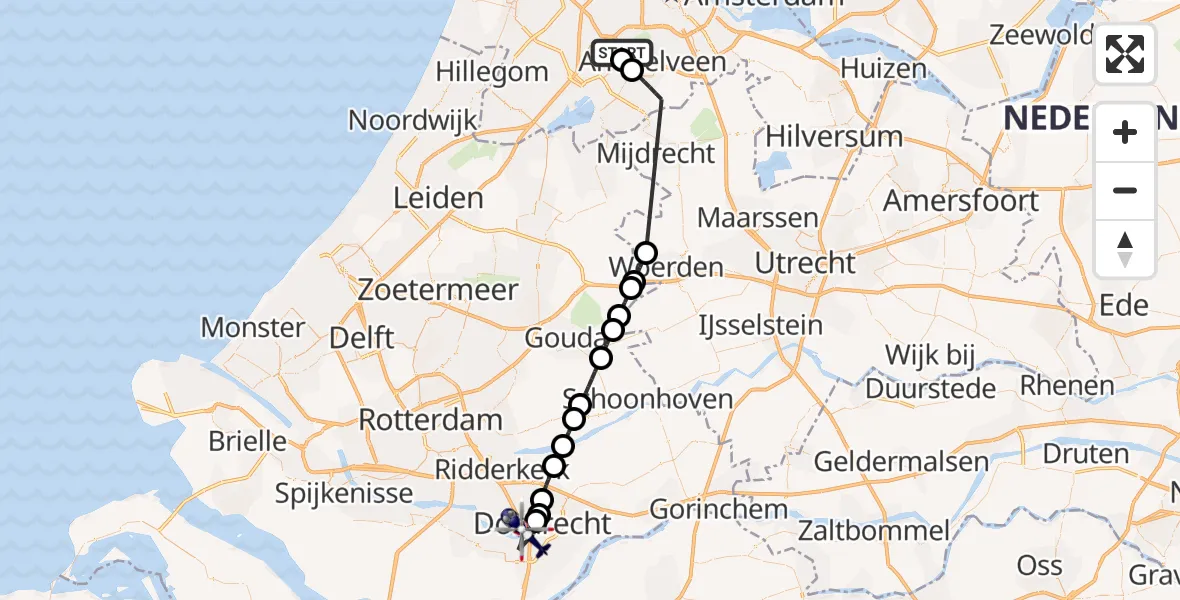 Vluchtroute Politiehelikopter Amsterdam Vliegveld Schiphol - Dordrecht, 10 juni 2026, 12:27