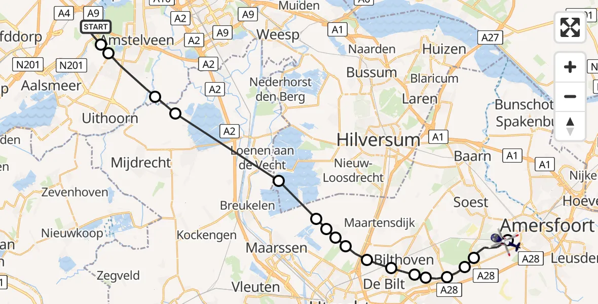 Vluchtroute Politiehelikopter Amsterdam Vliegveld Schiphol - Amersfoort, 10 juni 2026, 13:12