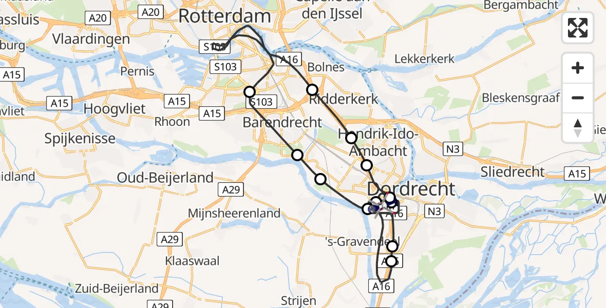 Vluchtroute Politiehelikopter Dordrecht - Dordrecht, 10 juni 2026, 13:25