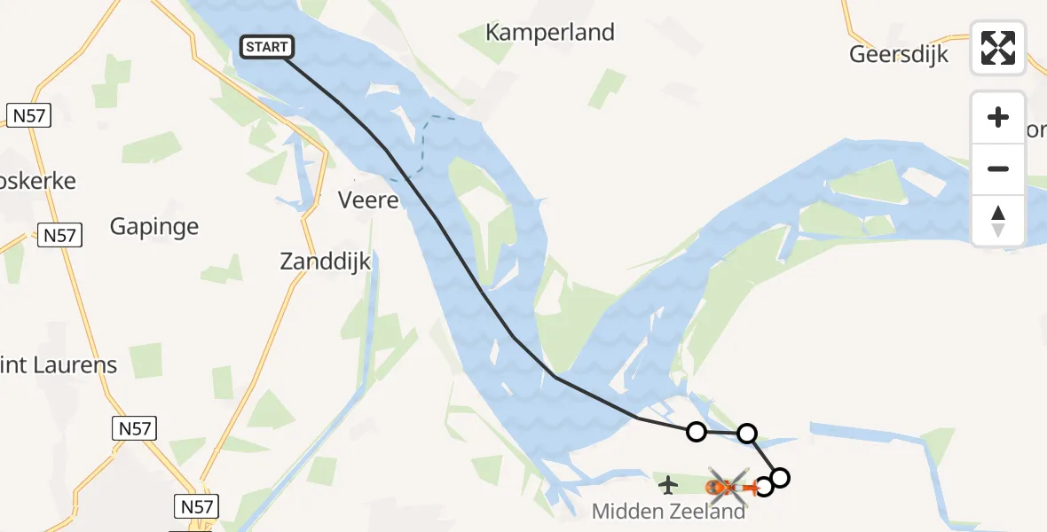 Vluchtroute Kustwachthelikopter Veerse Meer - Vliegveld Midden-Zeeland, 10 juni 2026, 13:33