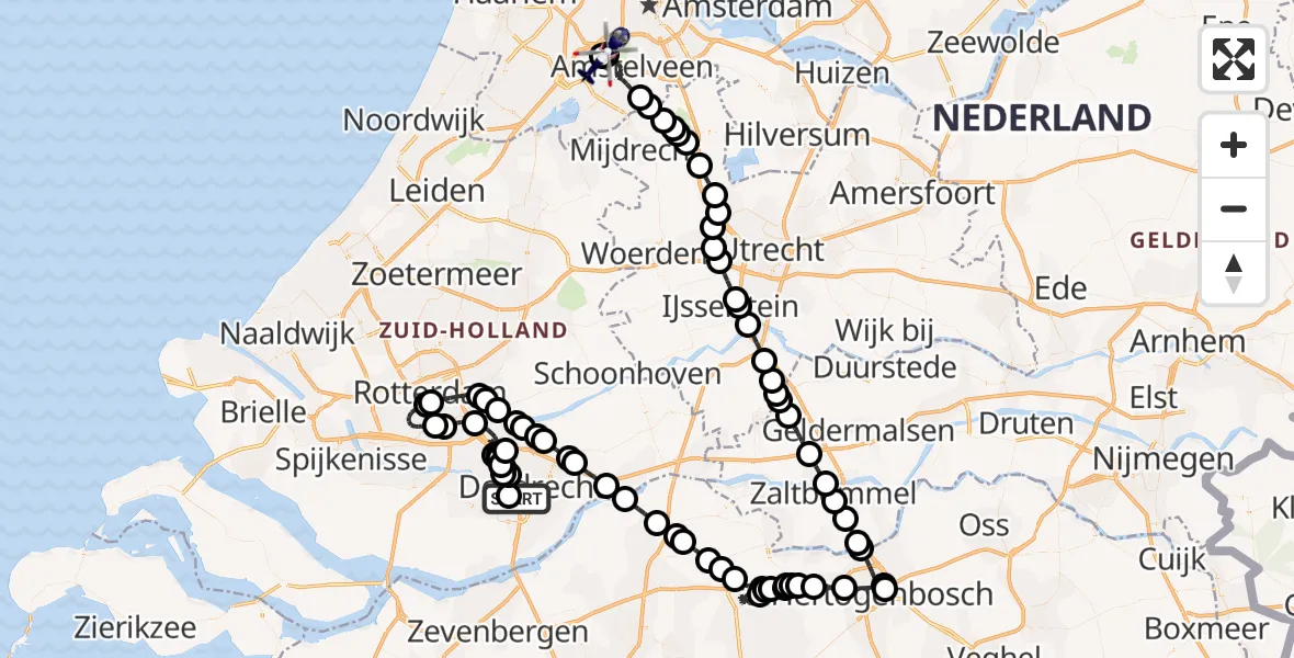 Vluchtroute Politiehelikopter Dordrecht - Amsterdam Vliegveld Schiphol, 10 juni 2026, 14:10