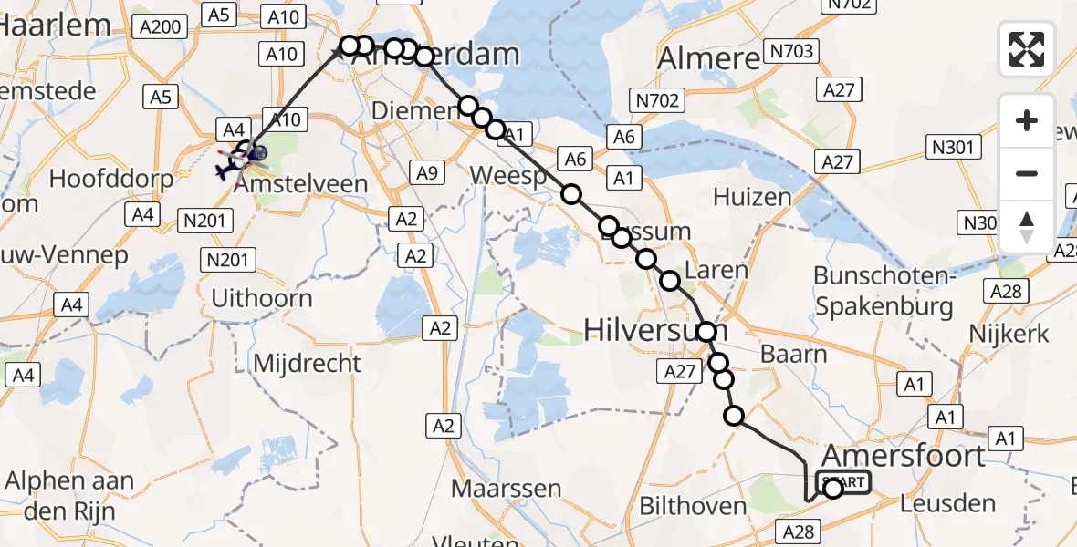 Vluchtroute Politiehelikopter Amersfoort - Amsterdam Vliegveld Schiphol, 10 juni 2026, 14:58
