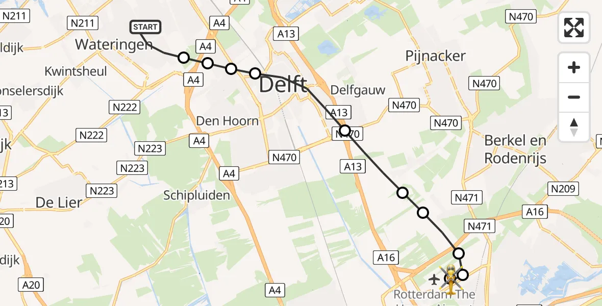 Vluchtroute Traumahelikopter 's-Gravenhage - Rotterdam The Hague Airport, 10 juni 2026, 17:34