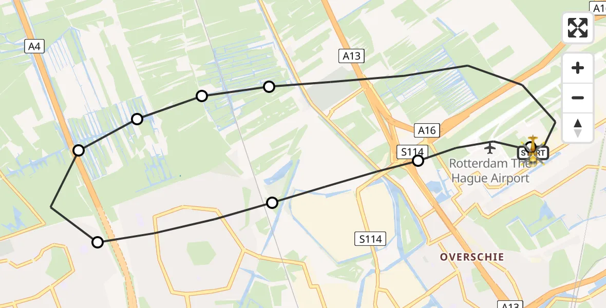 Vluchtroute Traumahelikopter Rotterdam The Hague Airport - Rotterdam The Hague Airport, 10 juni 2026, 18:13