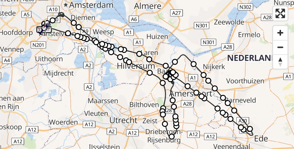 Vluchtroute Politiehelikopter Amsterdam Vliegveld Schiphol - Amsterdam Vliegveld Schiphol, 10 juni 2026, 18:23