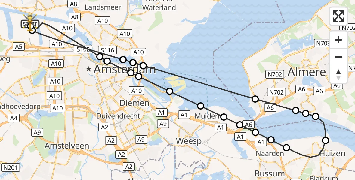 Vluchtroute Traumahelikopter Amsterdam Heliport - Amsterdam Heliport, 10 juni 2026, 18:28