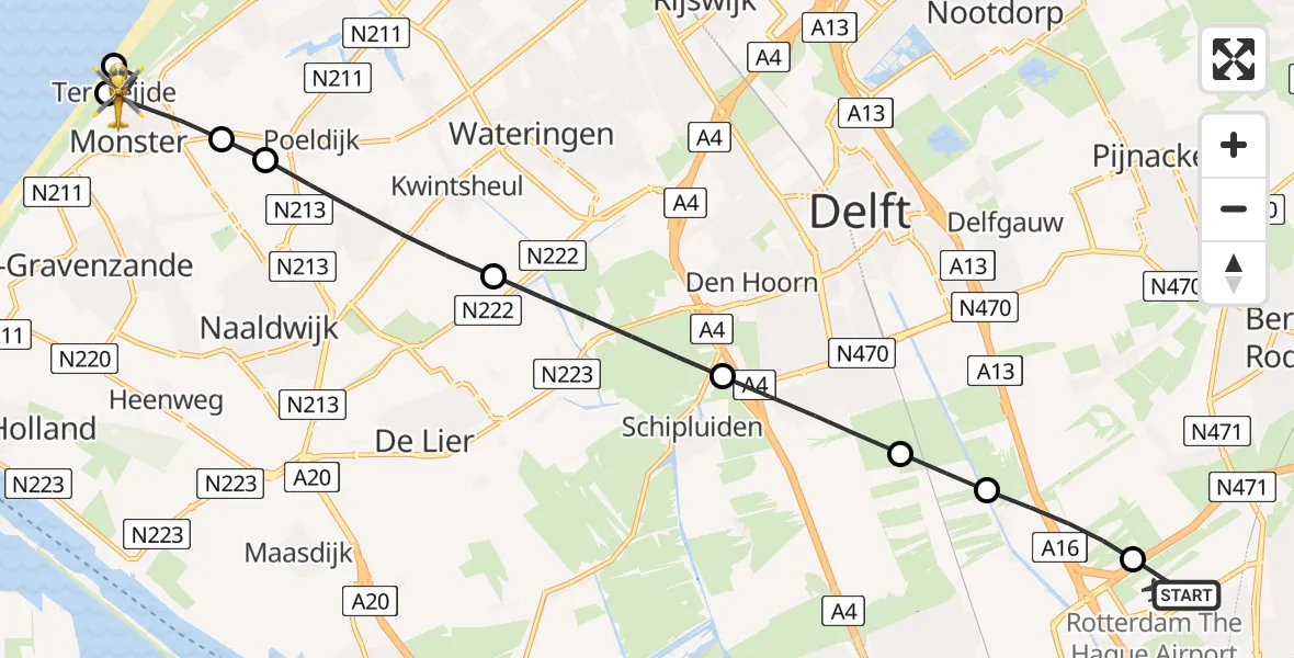 Vluchtroute Traumahelikopter Rotterdam The Hague Airport - Monster, 10 juni 2026, 18:35