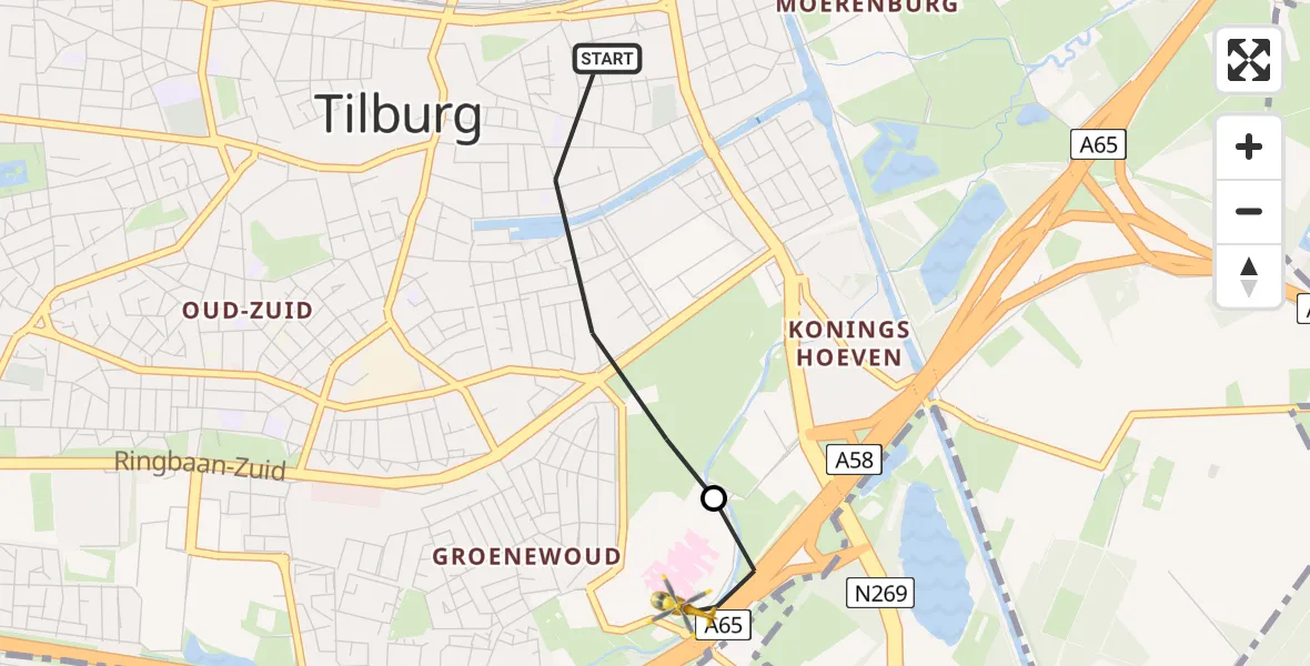 Vluchtroute Traumahelikopter Tilburg - St. Elisabeth Hospital Heliport, 10 juni 2026, 18:46