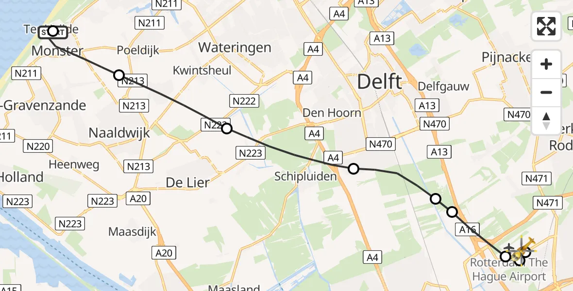 Vluchtroute Traumahelikopter Ter Heijde - Rotterdam The Hague Airport, 10 juni 2026, 18:53