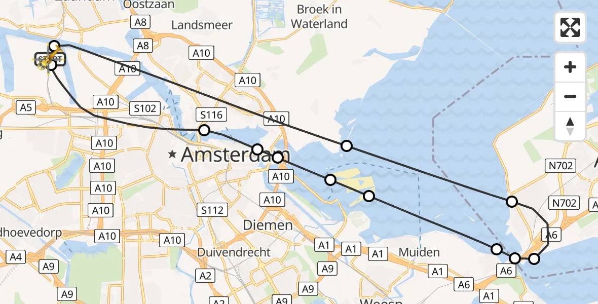 Vluchtroute Traumahelikopter Amsterdam Heliport - Amsterdam Heliport, 10 juni 2026, 18:56