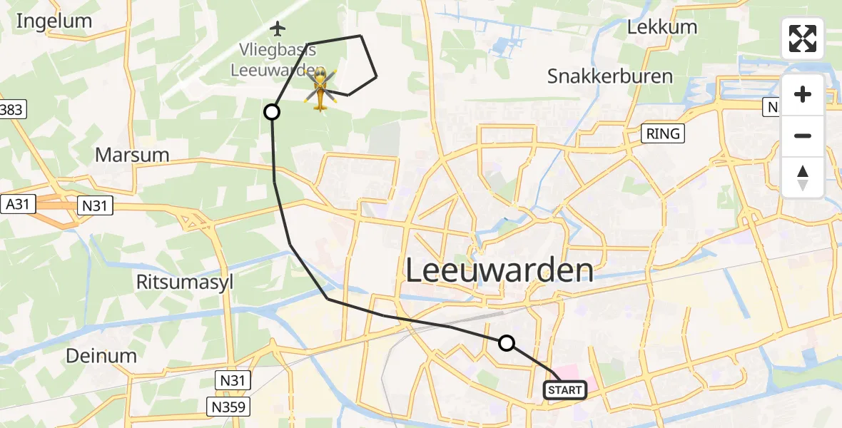 Vluchtroute Ambulancehelikopter Leeuwarden Medical Center Heliport - Vliegbasis Leeuwarden, 10 juni 2026, 21:04