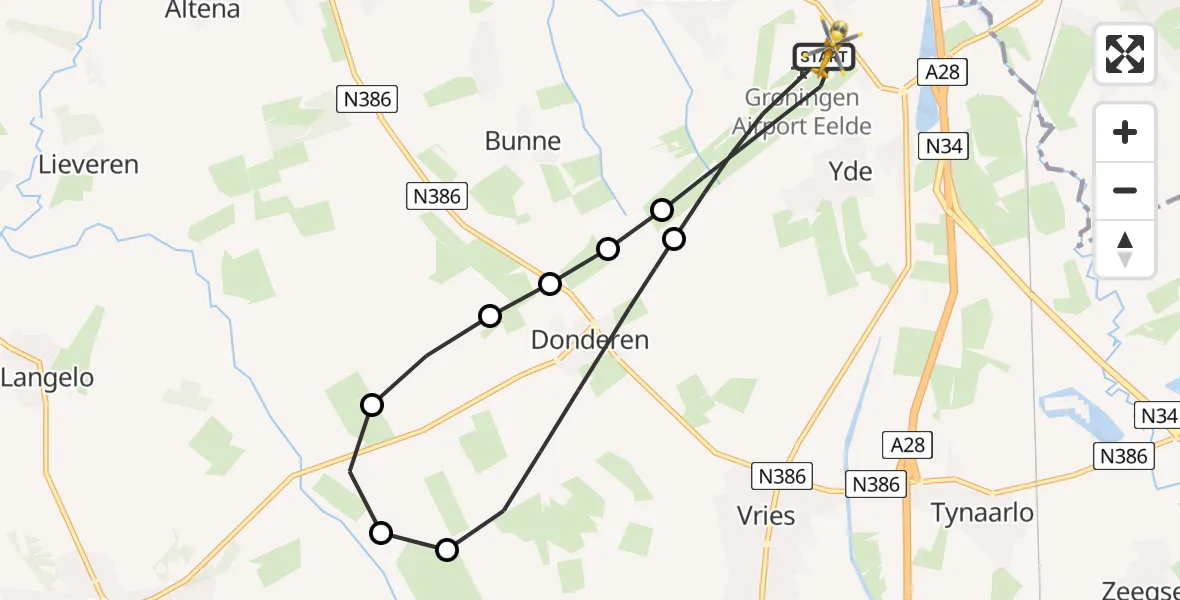 Vluchtroute Traumahelikopter Groningen Airport Eelde - Groningen Airport Eelde, 10 juni 2026, 21:42