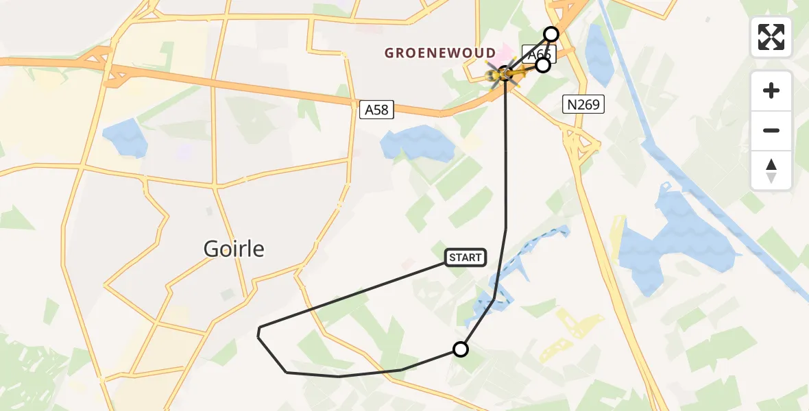 Vluchtroute Traumahelikopter Goirle - St. Elisabeth Hospital Heliport, 11 juni 2026, 03:05