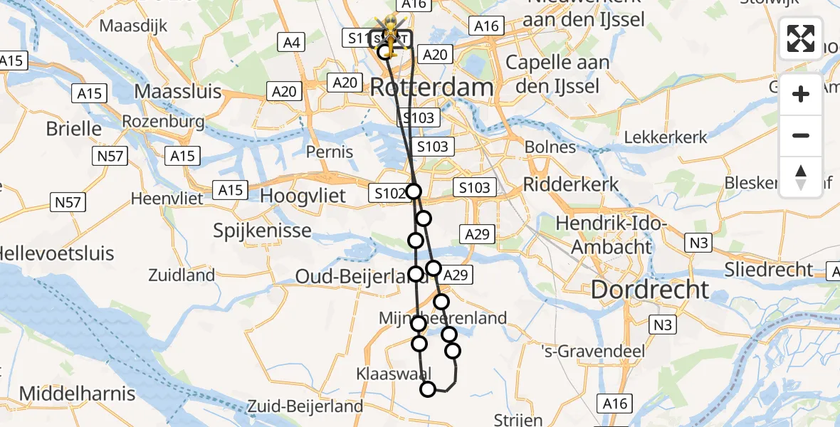 Vluchtroute Traumahelikopter Rotterdam The Hague Airport - Rotterdam The Hague Airport, 11 juni 2026, 06:00