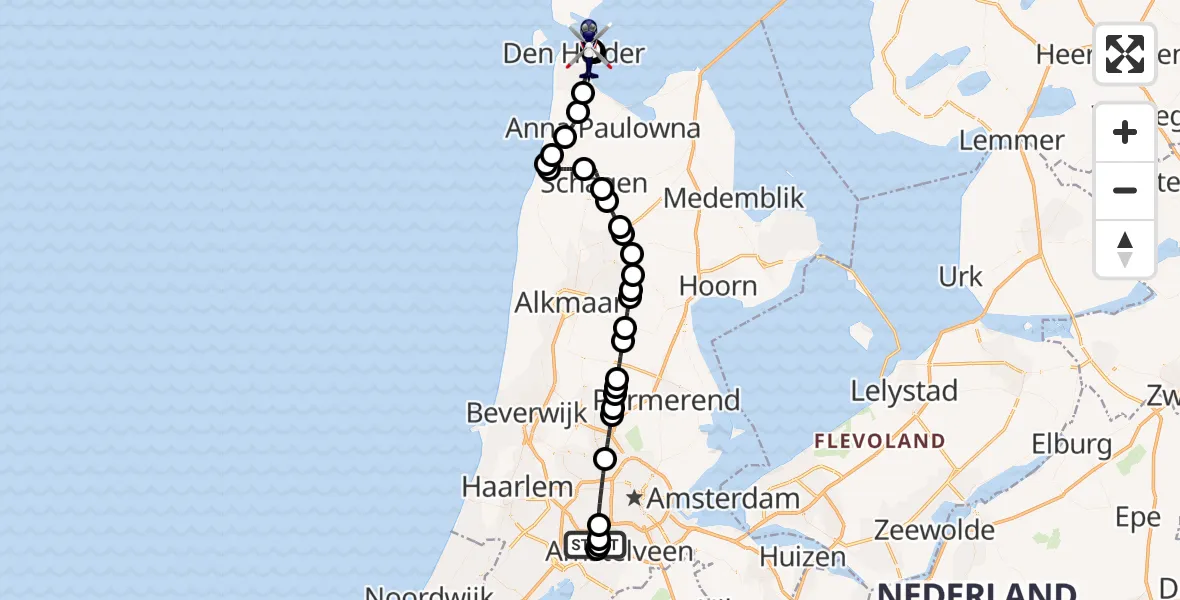 Vluchtroute Politiehelikopter Amsterdam Vliegveld Schiphol - Den Helder, 11 juni 2026, 08:08