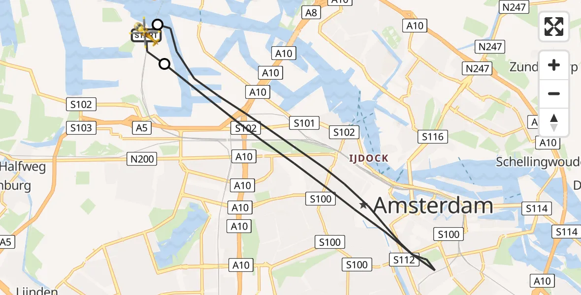 Vluchtroute Traumahelikopter Amsterdam Heliport - Amsterdam Heliport, 11 juni 2026, 08:28