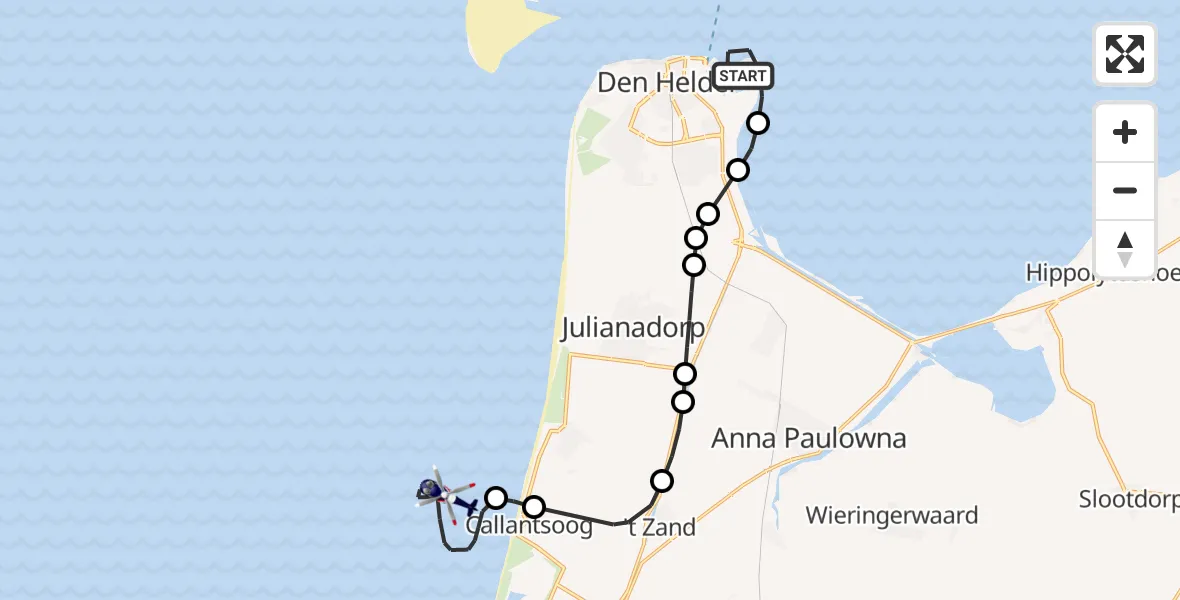 Vluchtroute Politiehelikopter Den Helder - Noordzee, 11 juni 2026, 08:40