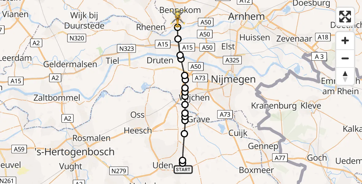 Vluchtroute Traumahelikopter Vliegbasis Volkel - Wageningen, 11 juni 2026, 08:43
