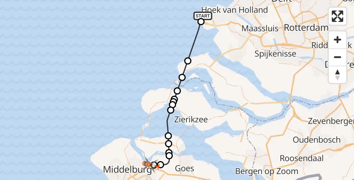 Vluchtroute Kustwachthelikopter Maasvlakte Rotterdam - Vliegveld Midden-Zeeland, 11 juni 2026, 09:02