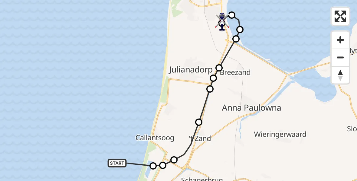 Vluchtroute Politiehelikopter Noordzee - Militair vliegveld De Kooy / Den Helder Airport, 11 juni 2026, 09:05