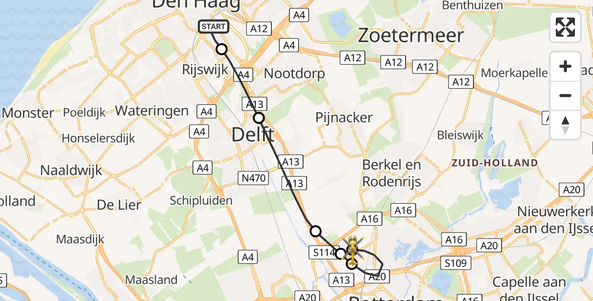 Vluchtroute Traumahelikopter 's-Gravenhage - Rotterdam The Hague Airport, 11 juni 2026, 09:30