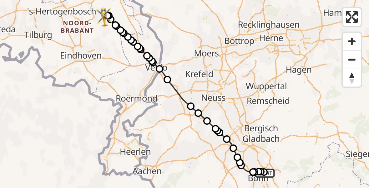 Vluchtroute Traumahelikopter Bonn-Hangelar Flugplatz - Vliegbasis Volkel, 11 juni 2026, 09:30