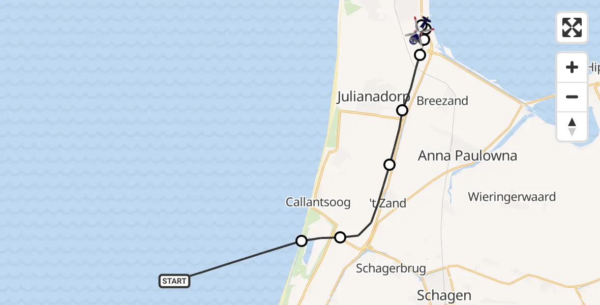 Vluchtroute Politiehelikopter Noordzee - Militair vliegveld De Kooy / Den Helder Airport, 11 juni 2026, 09:36