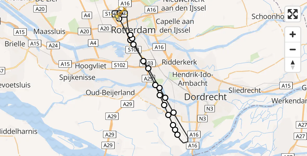 Vluchtroute Traumahelikopter Rotterdam The Hague Airport - Rotterdam The Hague Airport, 11 juni 2026, 09:41