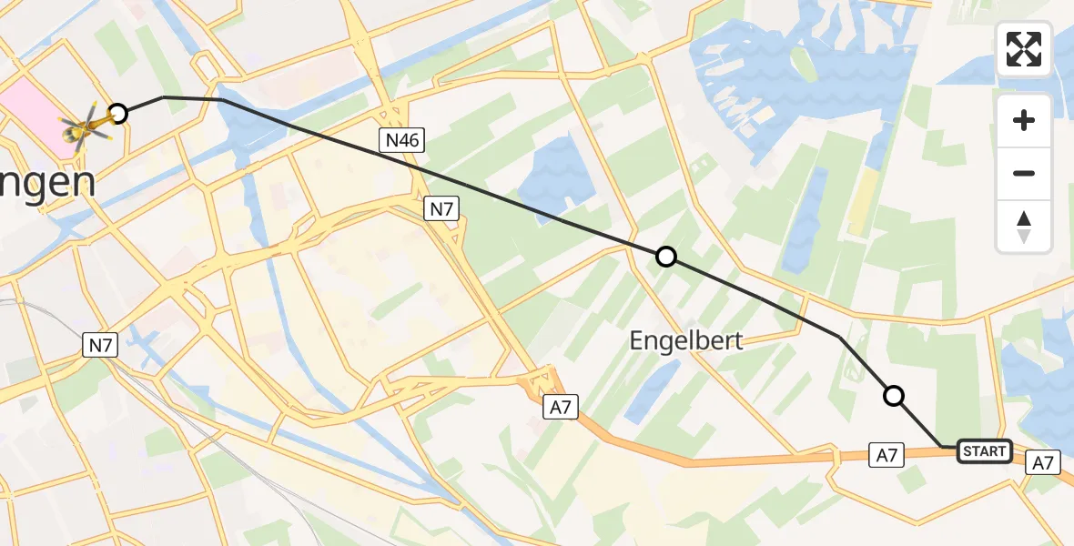 Vluchtroute Traumahelikopter Harkstede - Universitair Medisch Centrum Heliport, 11 juni 2026, 09:49