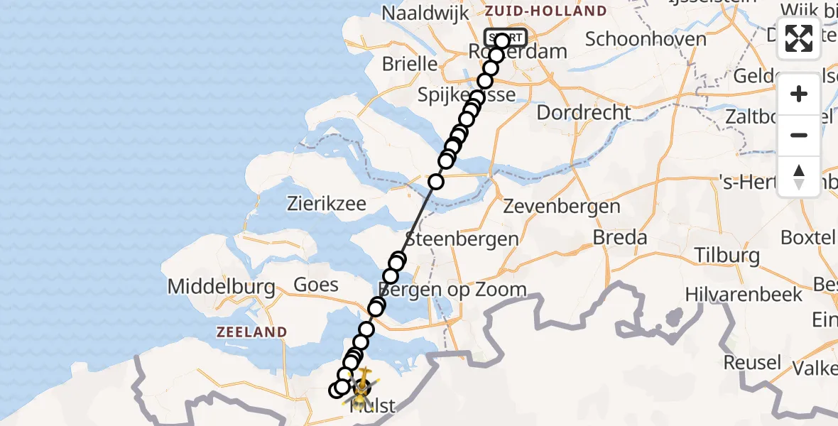 Vluchtroute Traumahelikopter Rotterdam The Hague Airport - Vogelwaarde, 11 juni 2026, 10:31
