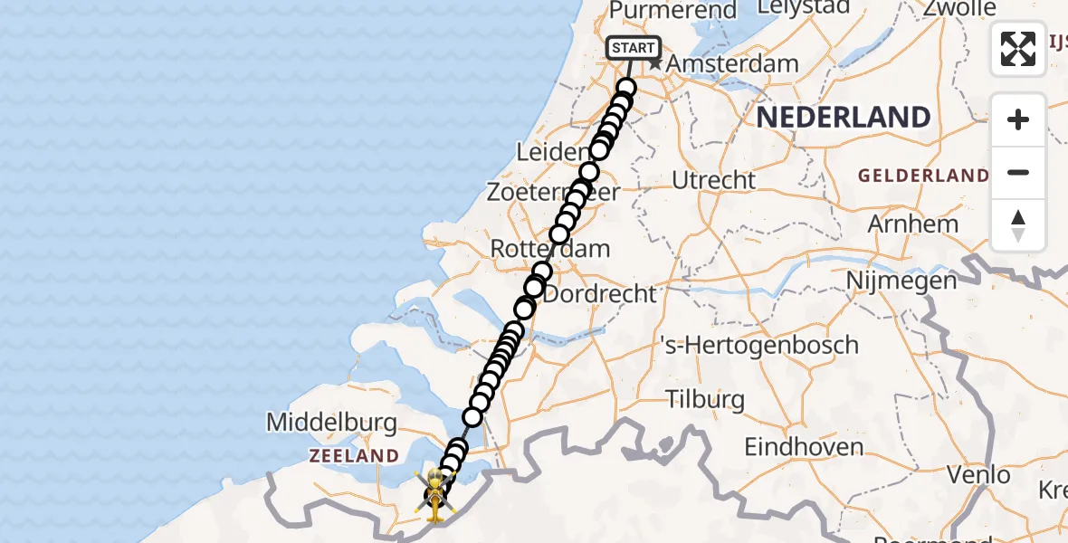 Vluchtroute Traumahelikopter Amsterdam Heliport - Vogelwaarde, 11 juni 2026, 10:41