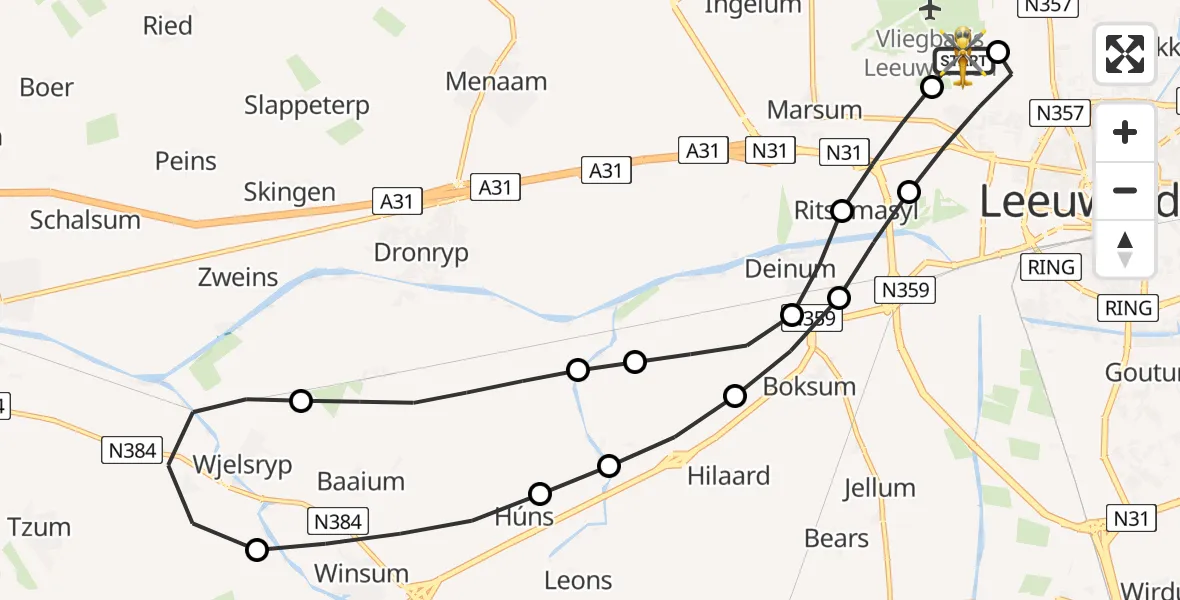 Vluchtroute Ambulancehelikopter Vliegbasis Leeuwarden - Vliegbasis Leeuwarden, 11 juni 2026, 11:03
