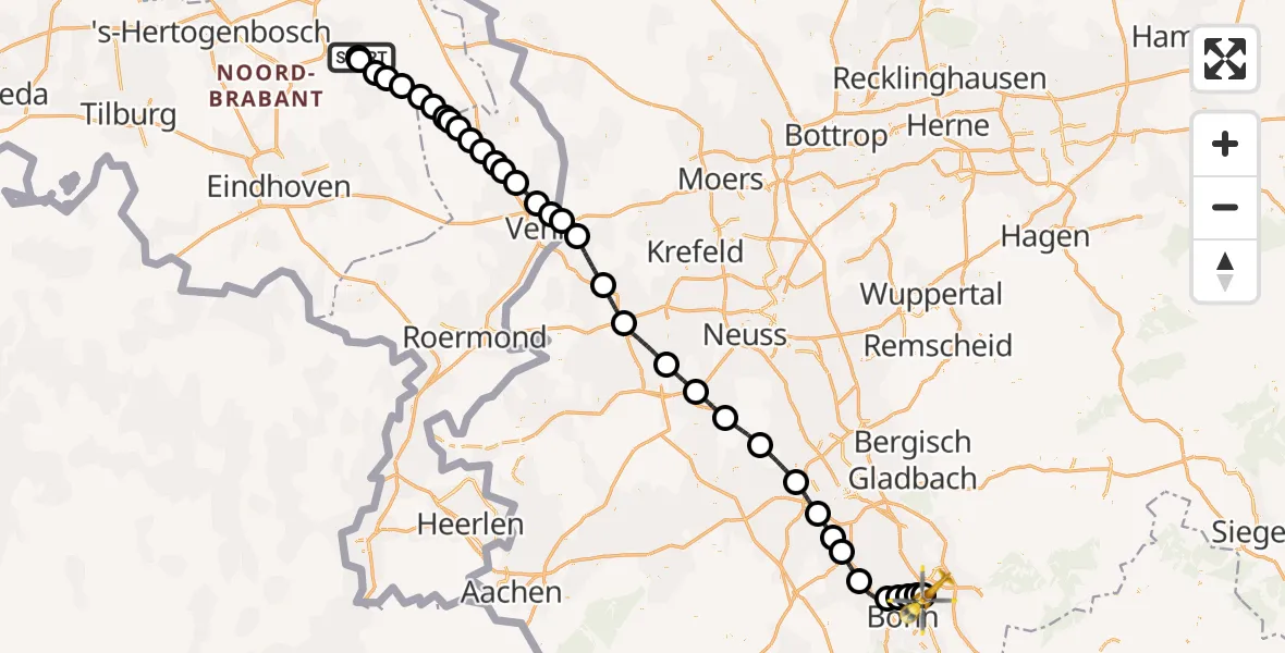 Vluchtroute Traumahelikopter Vliegbasis Volkel - Bonn-Hangelar Flugplatz, 11 juni 2026, 11:15