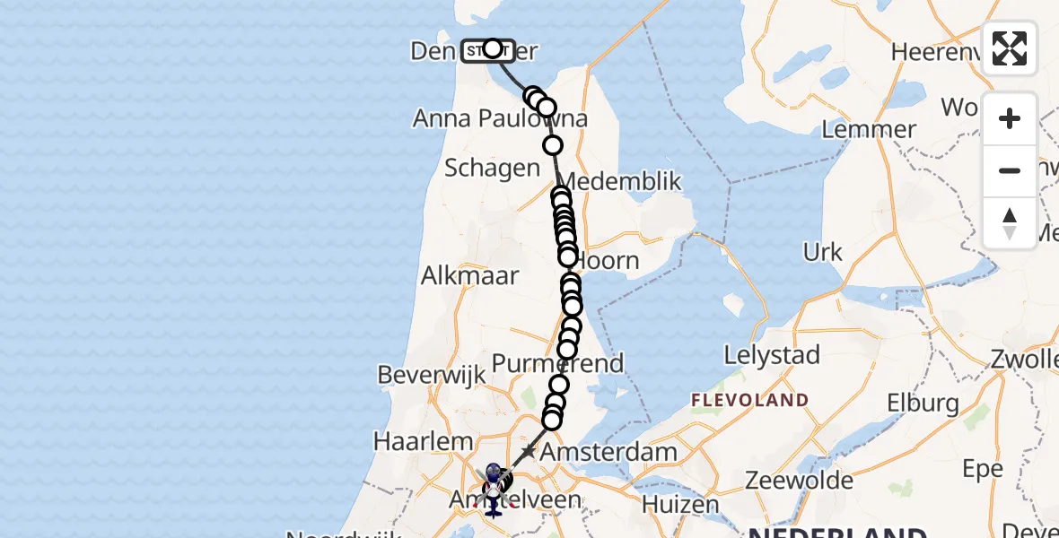 Vluchtroute Politiehelikopter Den Helder - Amsterdam Vliegveld Schiphol, 11 juni 2026, 11:20