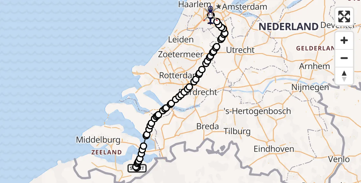 Vluchtroute Politiehelikopter Terhole - Amsterdam Vliegveld Schiphol, 11 juni 2026, 12:31