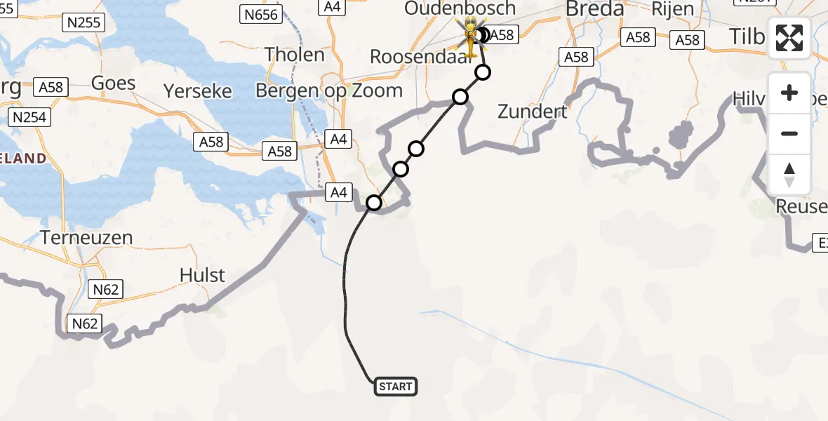 Vluchtroute Traumahelikopter Antwerp University Hospital Heliport - Breda International Airport, 11 juni 2026, 12:38
