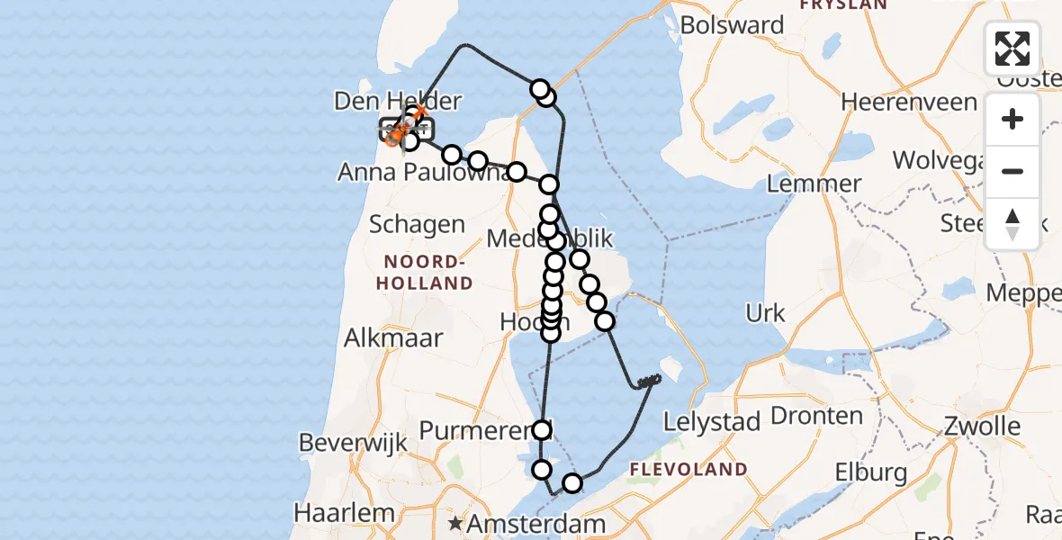 Vluchtroute Kustwachthelikopter Militair vliegveld De Kooy / Den Helder Airport - Militair vliegveld De Kooy / Den Helder Airport, 11 juni 2026, 12:39