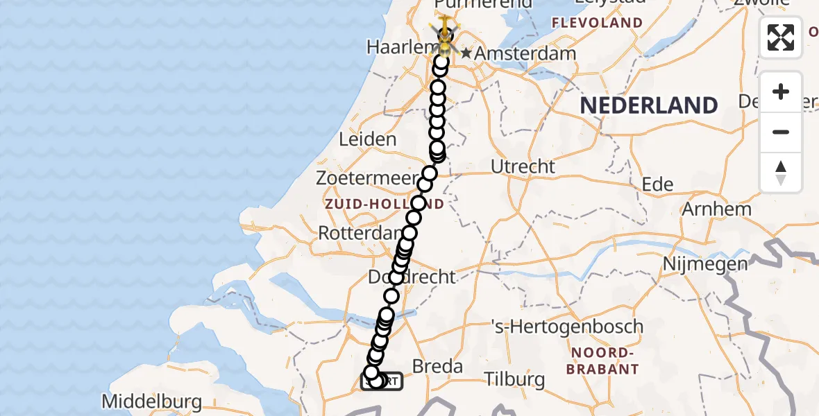 Vluchtroute Traumahelikopter Breda International Airport - Amsterdam Heliport, 11 juni 2026, 13:03