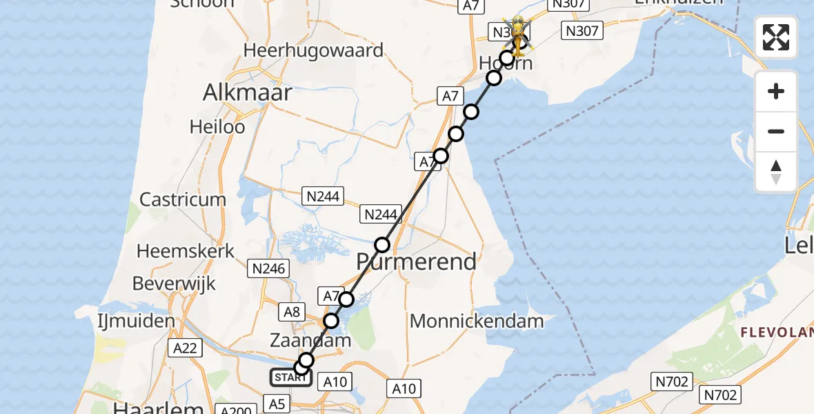Vluchtroute Traumahelikopter Amsterdam Heliport - Zwaag, 11 juni 2026, 13:43