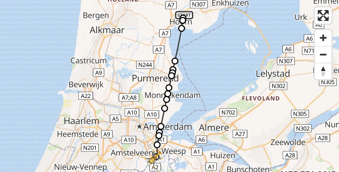 Vluchtroute Traumahelikopter Zwaag - Amsterdam UMC Helipad, 11 juni 2026, 14:23