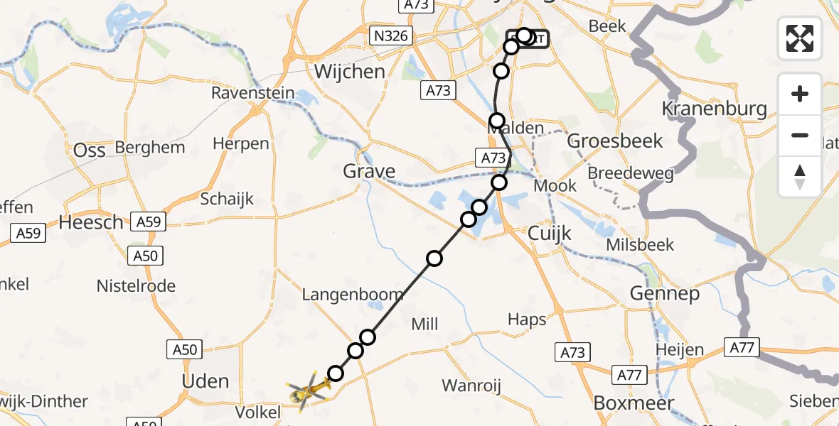 Vluchtroute Traumahelikopter Radboud Universitair Medisch Centrum - Vliegbasis Volkel, 11 juni 2026, 15:03
