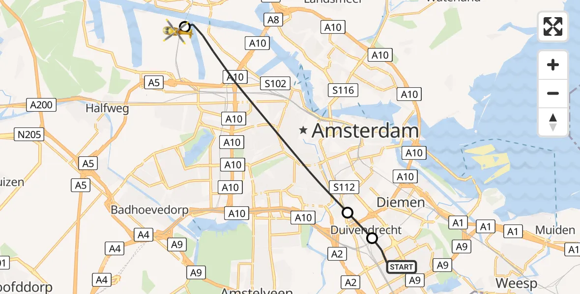 Vluchtroute Traumahelikopter Amsterdam - Amsterdam Heliport, 11 juni 2026, 15:14