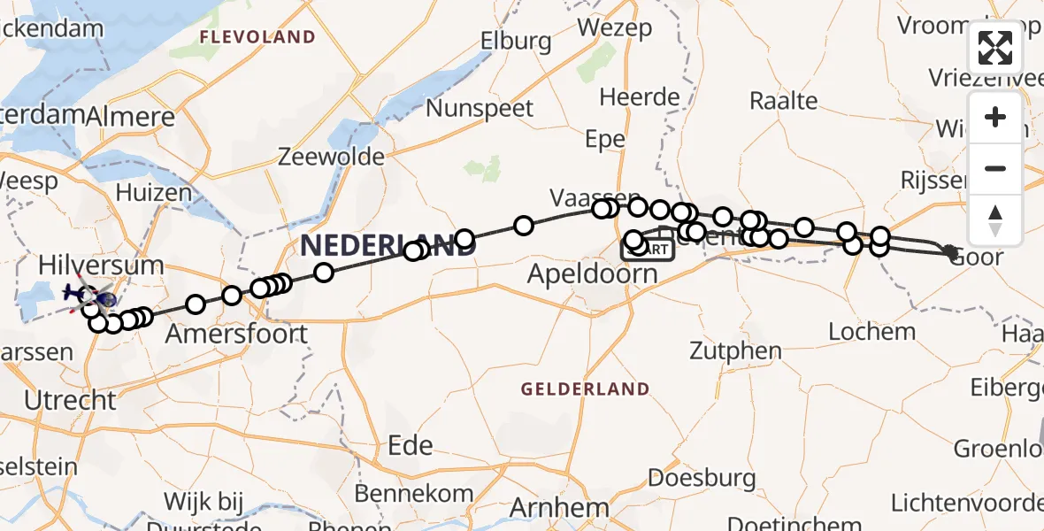 Vluchtroute Politiehelikopter Vliegveld Teuge - Vliegveld Hilversum, 11 juni 2026, 15:38