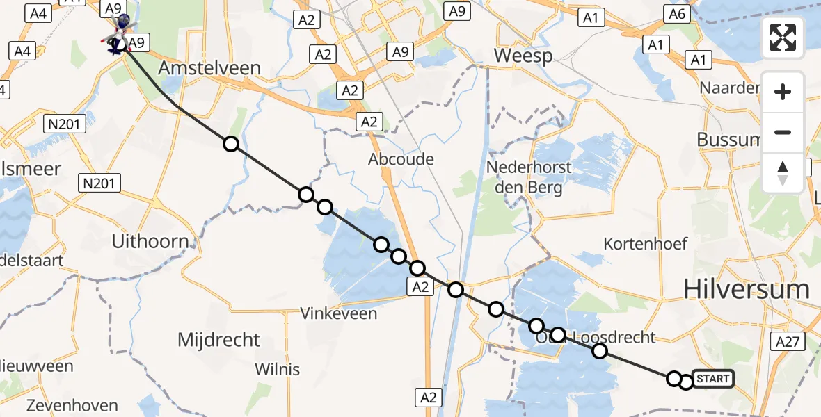 Vluchtroute Politiehelikopter Vliegveld Hilversum - Amsterdam Vliegveld Schiphol, 11 juni 2026, 17:06