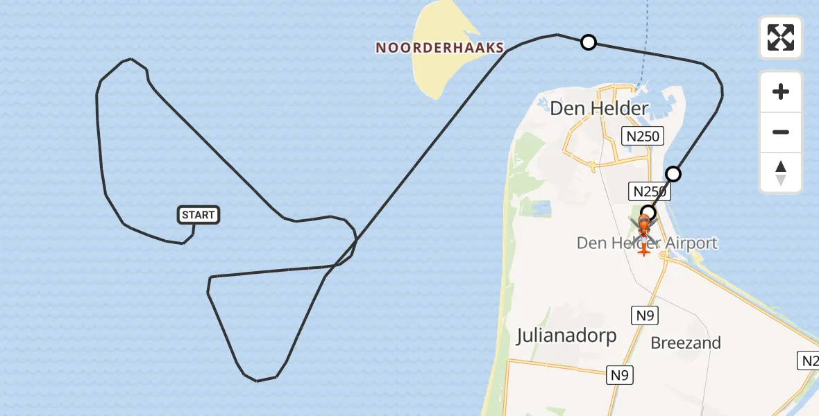 Vluchtroute Kustwachthelikopter Noordzee - Militair vliegveld De Kooy / Den Helder Airport, 11 juni 2026, 20:53