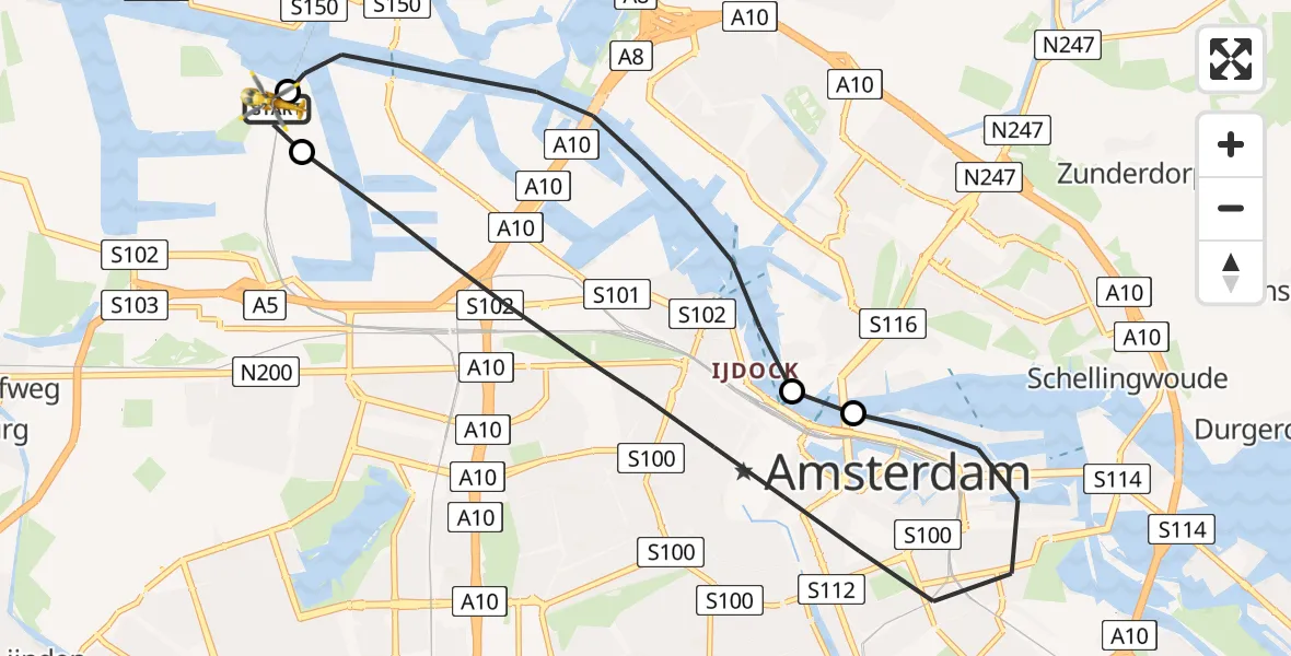 Vluchtroute Traumahelikopter Amsterdam Heliport - Amsterdam Heliport, 12 juni 2026, 09:05