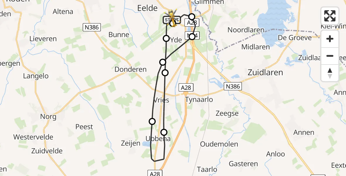 Vluchtroute Traumahelikopter Groningen Airport Eelde - Groningen Airport Eelde, 12 juni 2026, 09:43